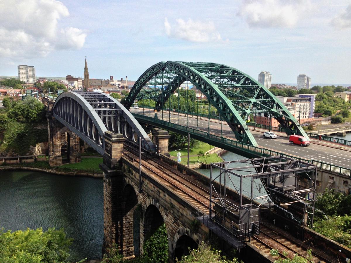 Wearmouth Bridge and the railway bridge over the River Wear in Sunderland