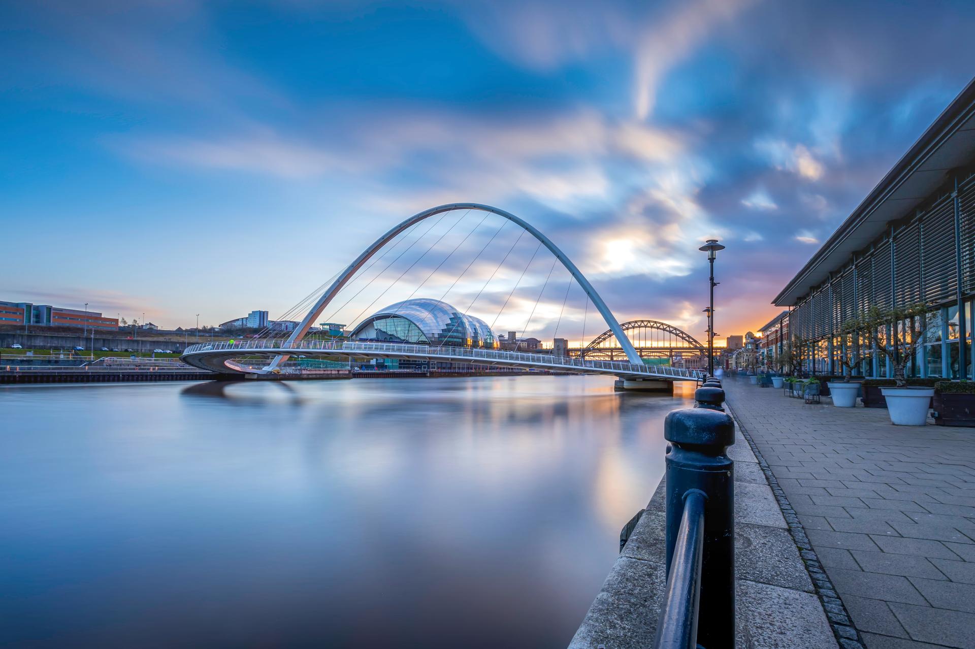 Gateshead Millennium Bridge over the River Tyne at dusk