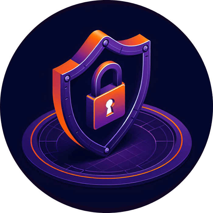 Isometric illustration of a shield with a padlock